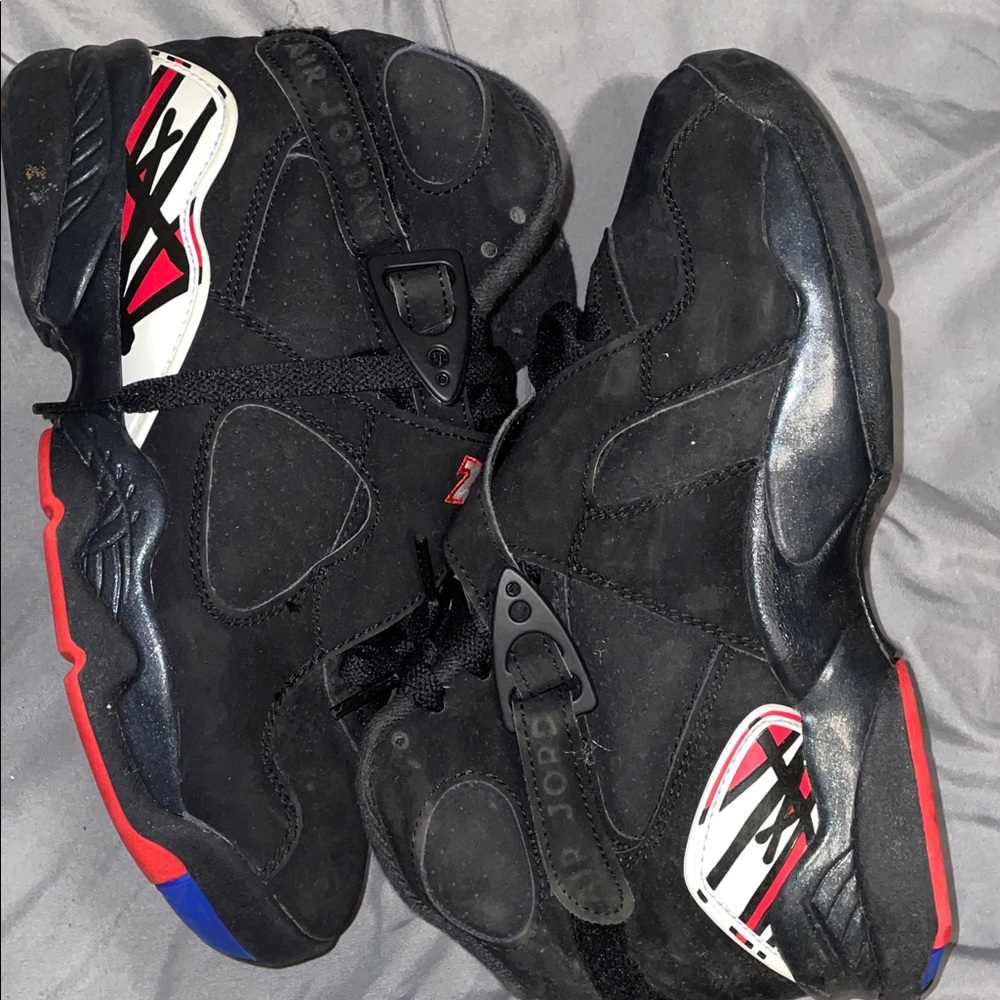 Black Sneakers with Red and Blue Accents